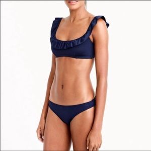 J Crew Navy Ruffle Bikini TOP